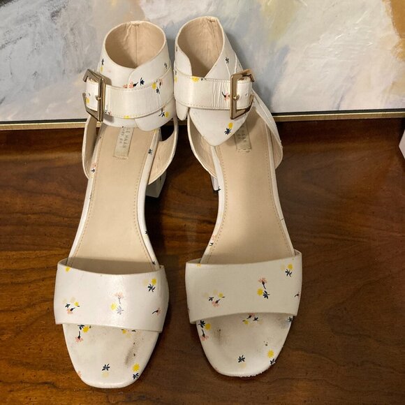 Cole Haan Women Size 8 1/2 White Floral Strappy Heels Spring Block Heel Open Toe - Picture 1 of 16